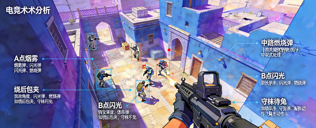 CSGO职业联赛Mirage地图投掷物点位与残局处理画面