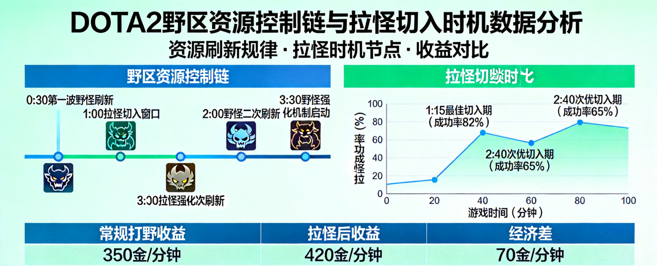 DOTA2野区资源控制链与拉怪切入时机数据分析画面