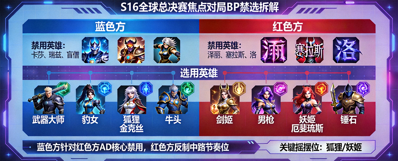 英雄联盟S16全球总决赛焦点对局BP禁选战术拆解画面